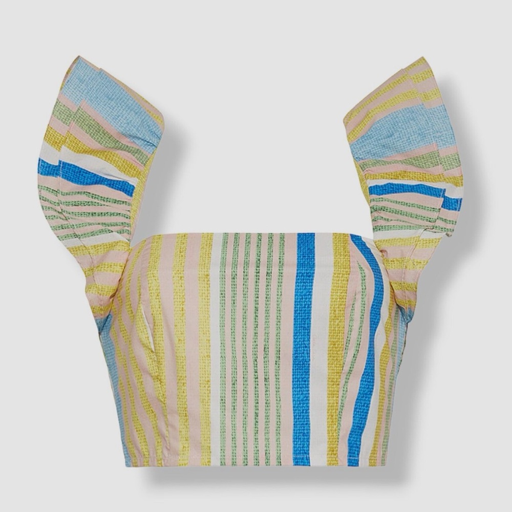 Cara Cara Women's Yellow Cotton Darby Striped Crop Top Size XS Preppy Festival - Picture 8 of 8